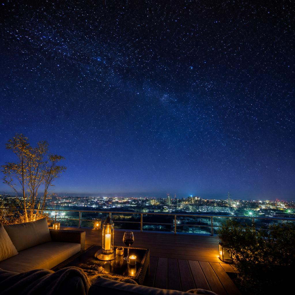 本庄の夜空を見上げながら贅沢な時間を過ごす