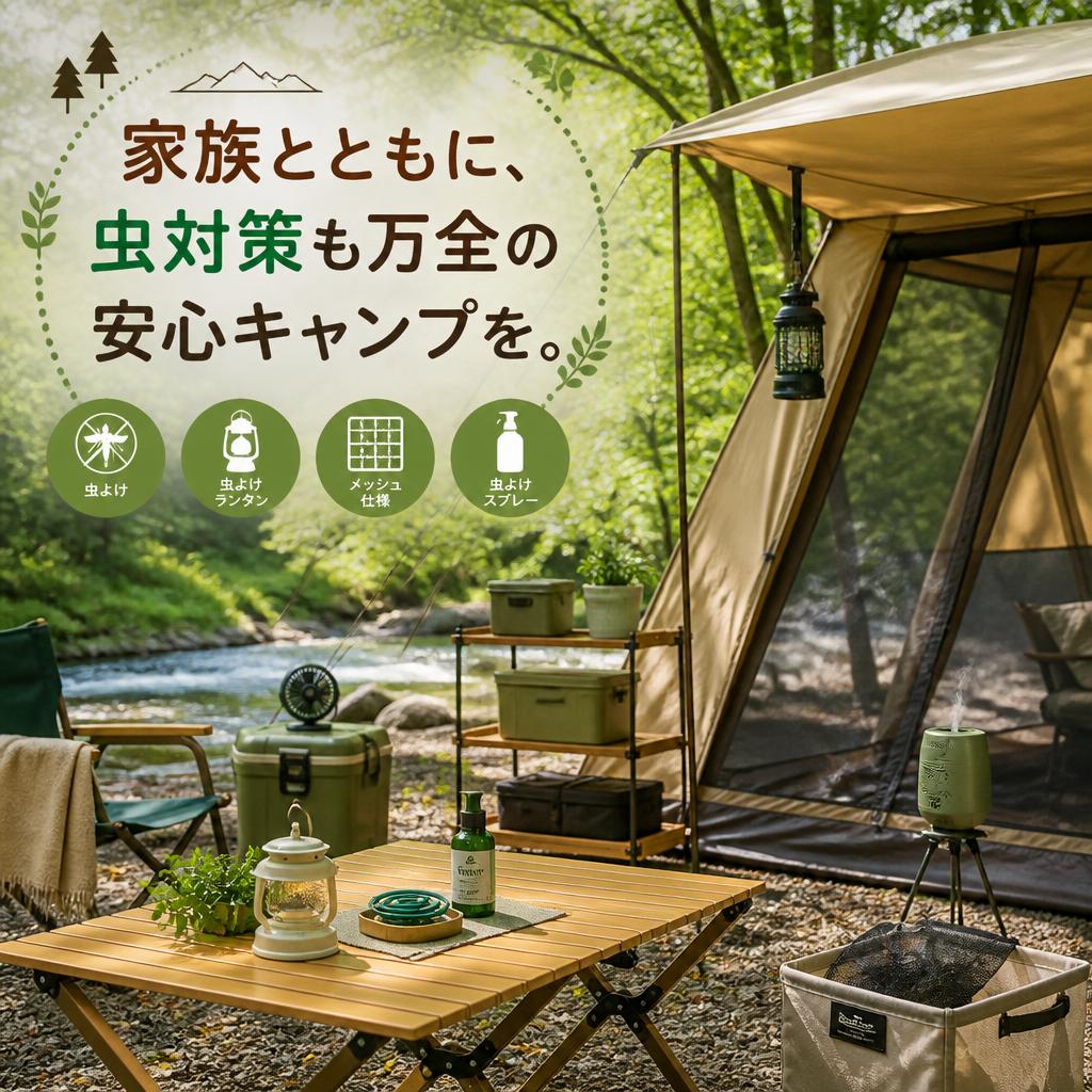 家族とともに、虫対策も万全の安心キャンプを。